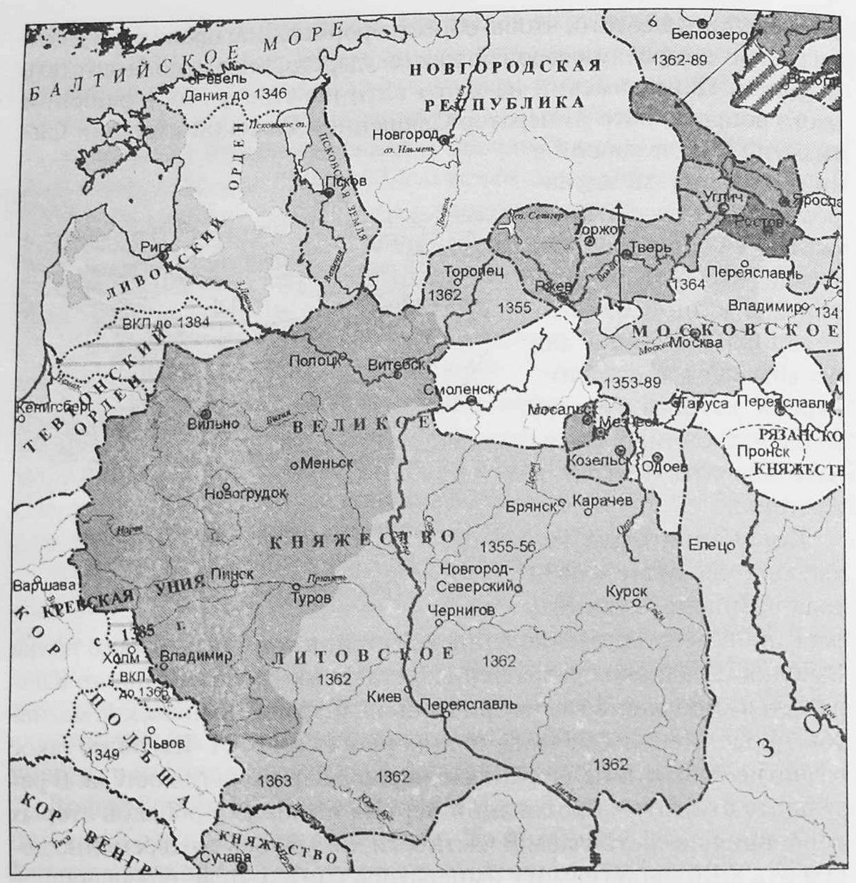 ВКЛ в конце XIV века (карта из книги Тараса).